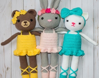 Crochet Ballerina Animal Pack- Bunny, Kitty, and Bear patterns