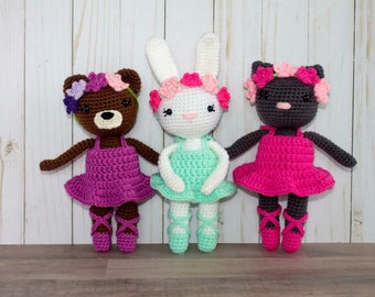 Crochet MINI Ballerina Animal Pack- Bunny, Kitty, and Bear patterns