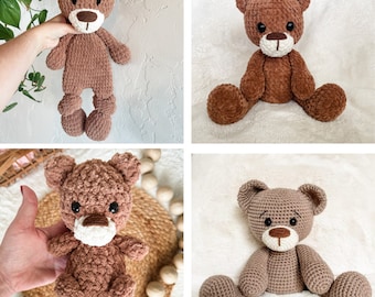 BUNDLE Crochet Amigurumi Bear Plushie and Snuggler Patterns - for Baby Shower Gifts and Nursery Decor