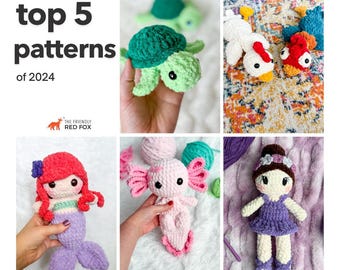 Crochet Amigurumi Pattern Bundle: Turtle, Chicken, Ballerina, Mermaid, Axolotl (PDF Pattern)