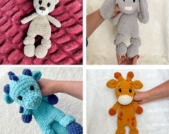 BUNDLE Amigurumi Mini Snuggler Crochet Patterns - Bunny, Bear, Giraffe, and Dragon - for Baby Shower Gifts and Nursery Decor