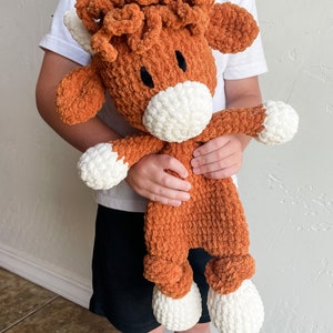 Crochet Snuggler Highland Cow Pattern, Amigurumi Crochet Highland Cow Cuddler Lovey Cow Crochet Pattern