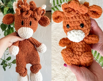BUNDLE Crochet Amigurumi Highland Cow Squishie and Snuggler Patterns - for Baby Shower Gifts and Nursery Decor