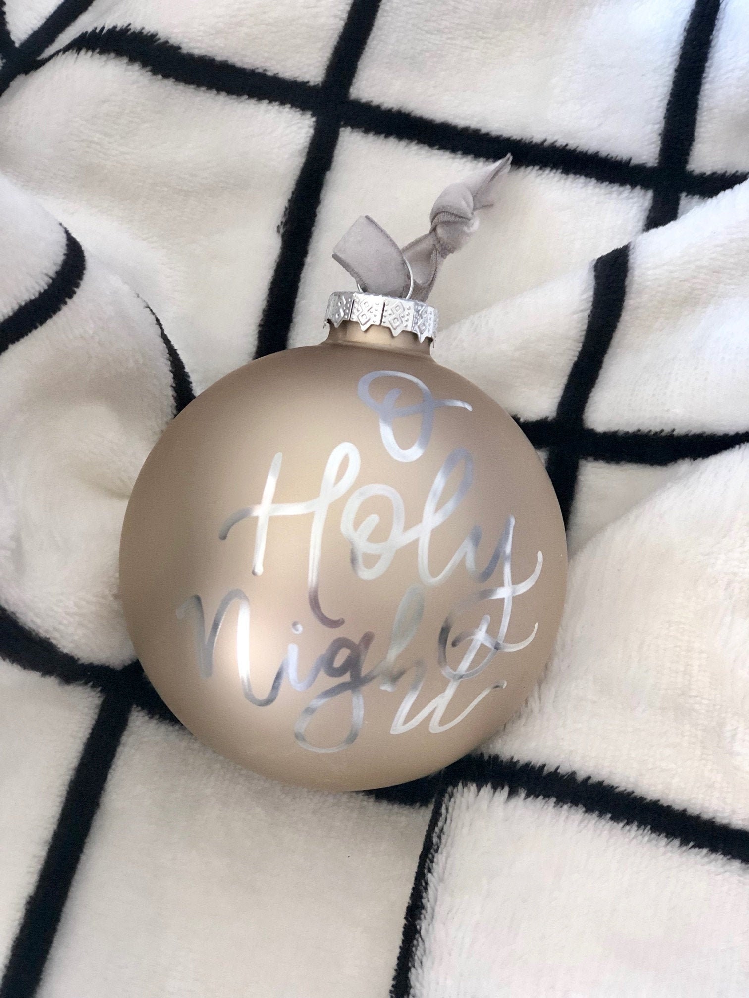 Matte Champagne color Christmas Ornament with Chrome lettering Etsy