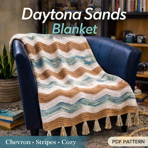 Patrón de crochet para manta Chevron Waved / Manta afgana fácil para principiantes (PDF) 6 tamaños