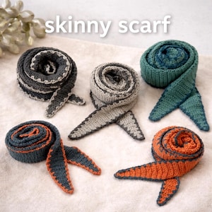 Patrón de bufanda delgada de ganchillo fácil en PDF, pañuelo mini muse, pañuelo de cuello de ganchillo apto para principiantes, patrón de bufanda de cuello moderna,