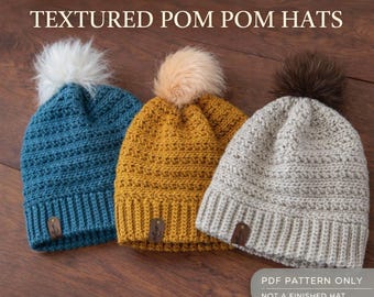 Landrum Hat Crochet Pattern, Easy Textured Beanie (PDF Pattern, 4 Sizes, Unisex)