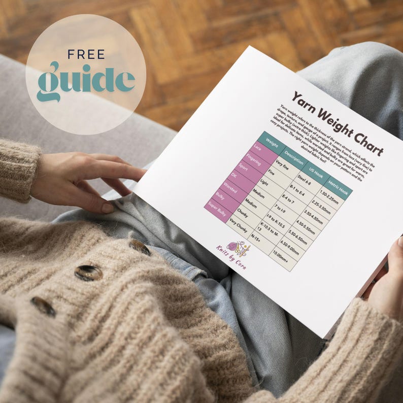 Crocheter reviewing free crochet guide, provided with purchase.