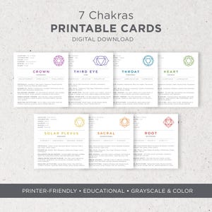 Digitales Chakrakarten-Set - Printable 5x5 moderne Chakrakarten | Farb- und Graustufenoptionen | Low-Ink | Umweltfreundlich