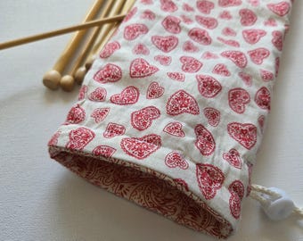Cotton Knitting Needle Case: 15" Organizer Travel Bag