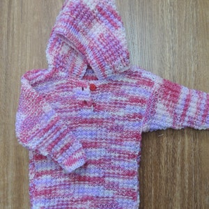 Knitted baby hoodie, baby girl Winter clothing. Pink, purple and white knitted baby clothing. Baby shower gift. Winter baby. baby gift. image 1