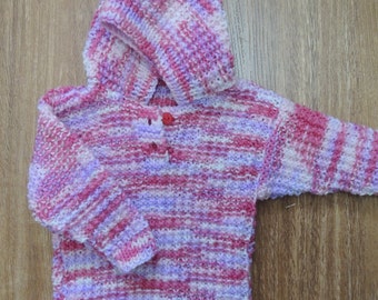 Knitted baby hoodie, baby girl Winter clothing. Pink, purple and white knitted baby clothing. Baby shower gift. Winter baby. baby gift.