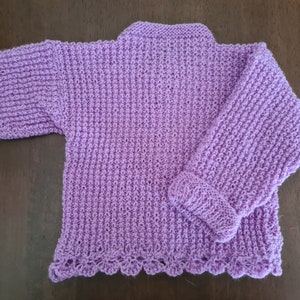 Baby jacket. knitted baby clothing. Purple jacket. Cardigan. Girl baby. Baby gift. Baby shower gift. lavender baby. image 2