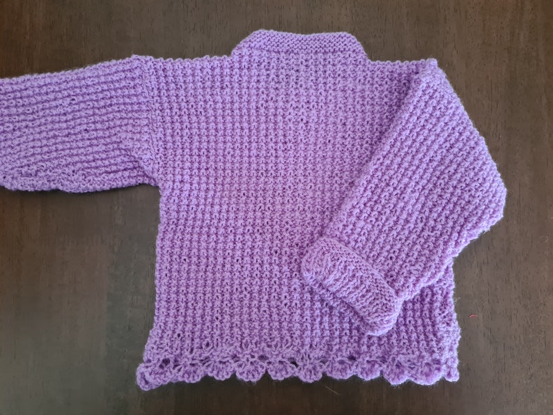 Baby jacket. knitted baby clothing. Purple jacket. Cardigan. Girl baby. Baby gift. Baby shower gift. lavender baby. image 2