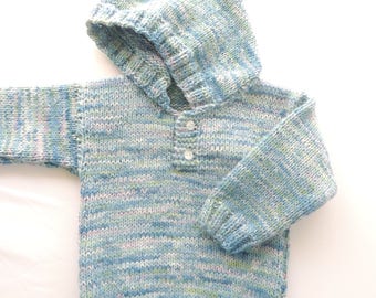 Hooded baby jumper. knitted baby clothing.   Hooded baby jacket Unisex baby. Winter knitwear for baby.