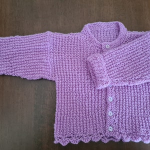 Baby jacket. knitted baby clothing. Purple jacket. Cardigan. Girl baby. Baby gift. Baby shower gift. lavender baby. image 1