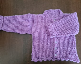 Baby jacket. knitted baby clothing. Purple jacket. Cardigan. Girl baby. Baby gift. Baby shower gift. lavender baby.