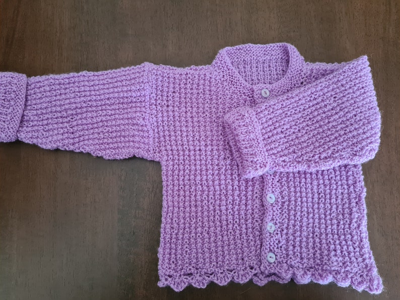 Baby jacket. knitted baby clothing. Purple jacket. Cardigan. Girl baby. Baby gift. Baby shower gift. lavender baby. image 1