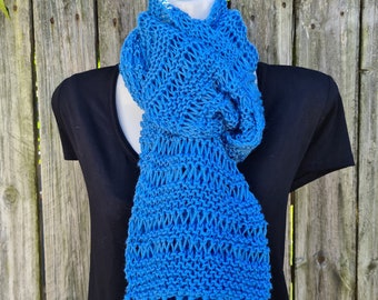 Hand knitted scarf. cornflower blue scarf. Winter fashion. clothing accessories. Winter scarf. Mother's Day gift. Unisex scarf.