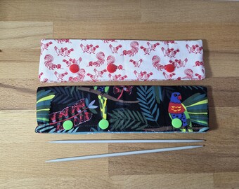 Floral DPN Holder: Lined Knitting Needle Organizer. Parrots, chickens