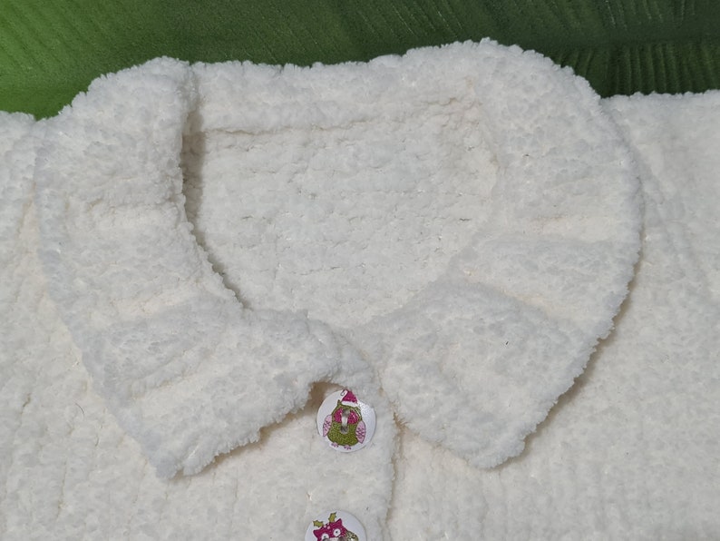 White chenille wool baby cardigan. Baby jacket. knitted baby clothing. Cardigan. Girl baby. Baby gift. Baby shower gift. image 2