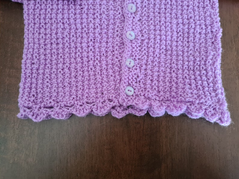 Baby jacket. knitted baby clothing. Purple jacket. Cardigan. Girl baby. Baby gift. Baby shower gift. lavender baby. image 3