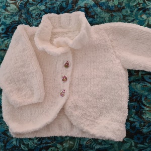White chenille wool baby cardigan. Baby jacket. knitted baby clothing. Cardigan. Girl baby. Baby gift. Baby shower gift. image 1
