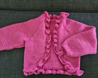 Pink woollen baby Bolero cardigan. Baby jacket. knitted baby clothing. Cardigan. Girl baby. Baby gift. Baby shower gift.