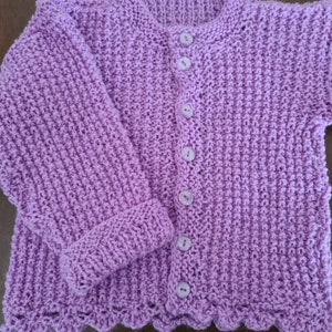 Baby jacket. knitted baby clothing. Purple jacket. Cardigan. Girl baby. Baby gift. Baby shower gift. lavender baby. image 4