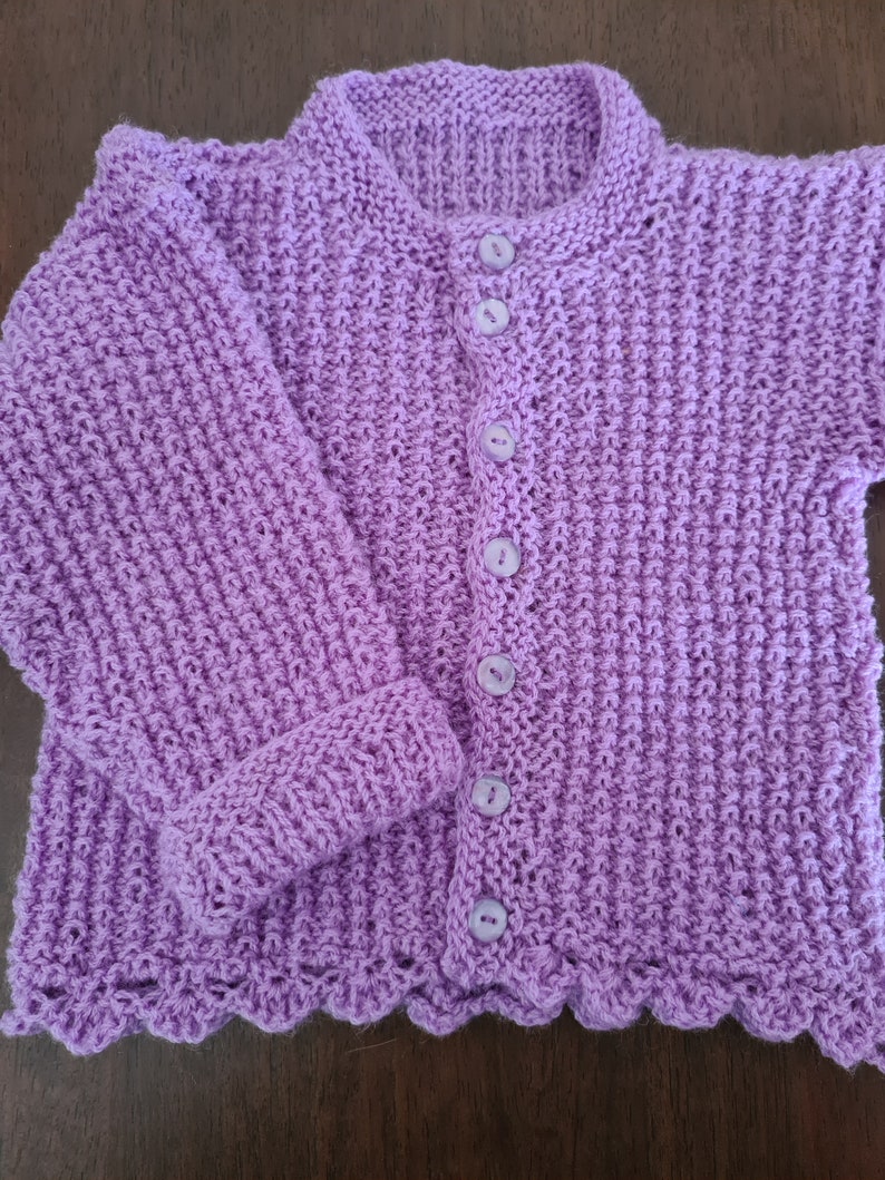 Baby jacket. knitted baby clothing. Purple jacket. Cardigan. Girl baby. Baby gift. Baby shower gift. lavender baby. image 4