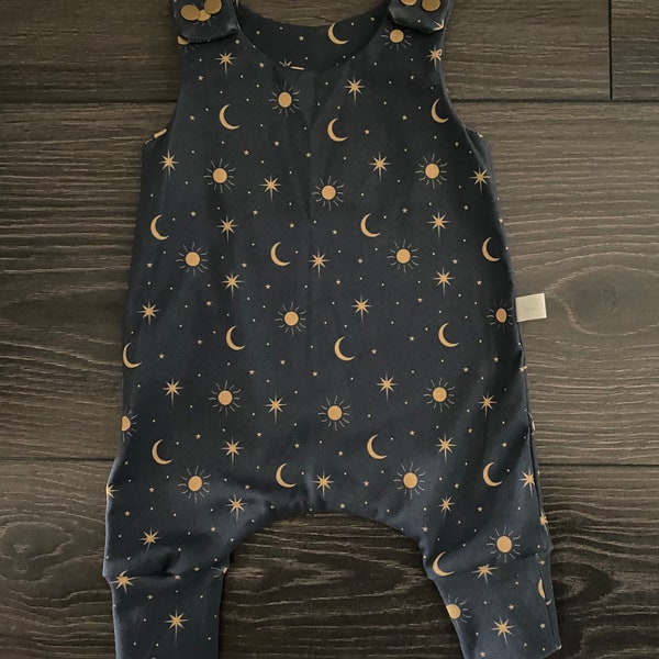 Moon baby outfit / Organic baby clothes / Celestial Harem romper /  Unisex baby clothes / gender neutral romper / Christmas romper /