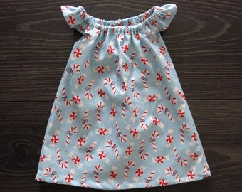 Christmas Baby Dress: Organic Cotton Candy Cane Flutter Sleeve Outfit