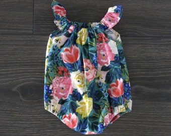 Organic Floral Baby Romper: Flutter Sleeve Playsuit