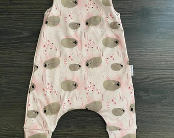 Organic Baby Harem Romper: Australian Wombat Print , Pink baby gift