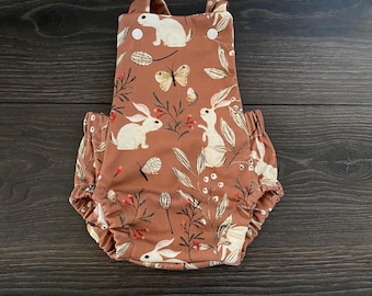 Organic Cotton Bunny Romper: Cross Back Easter Outfit