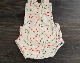 Candy cane Christmas Romper, Organic Cotton Knit, Unisex Outfit