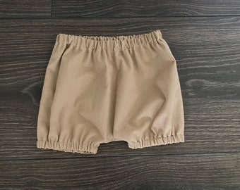 Organic Cotton Baby Bloomers: Unisex Taupe Bubble Shorts