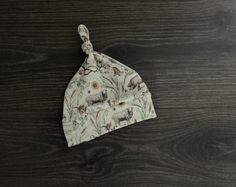 Organic Baby Beanie: Farm homestead Knit Knot Hat