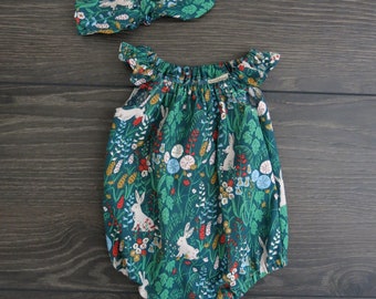 Baby girl romper / Organic baby romper / Bunny romper / Baby girl romper / Summer baby playsuit / Baby girl clothes / Easter baby clothes