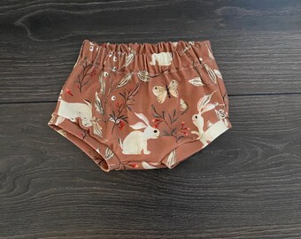 Organic Cotton Baby Bummies: Mocha Brown Bunny Print