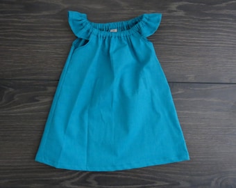 Baby girl clothes / Turquoise baby dress / Organic baby clothes / Baby girl dress / flutter sleeve dress / Girl dress / natural baby dress