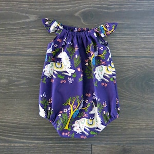 Unicorn baby romper/ Organic baby clothes / Purple baby romper / Baby girl romper / Summer baby playsuit / Baby girl / Floral baby clothes image 1