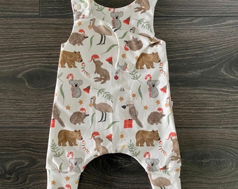 Organic Baby Harem Romper: Australian Christmas Animals, Unisex, koala baby gift