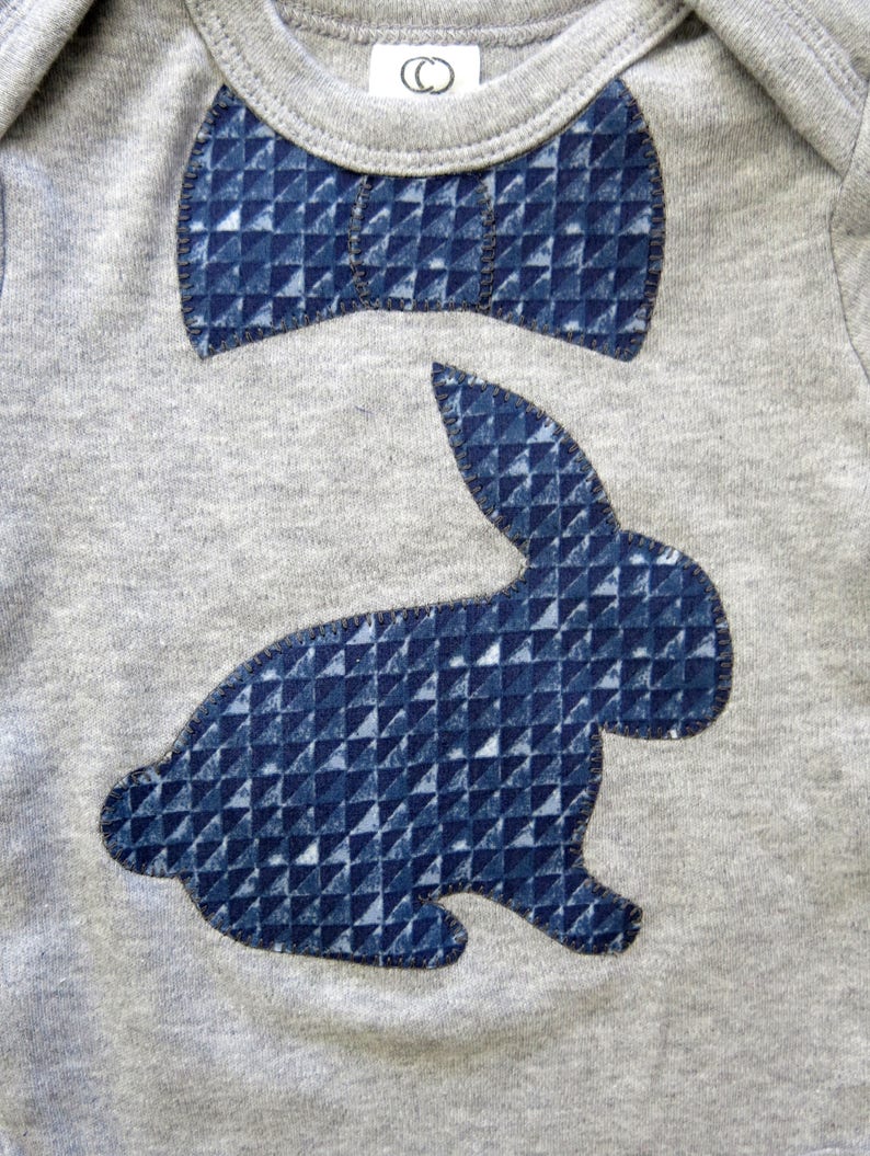 Boy Easter Bodysuit Bunny baby bodysuit blue bunny bodysuit Baby first Easter Baby shower gift Organic baby clothes Boy baby tie