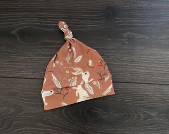 Organic Baby Bunny Beanie: Soft Knit Top Knot Hat