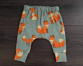 Organic Baby pant: Fox Print Harem Pants