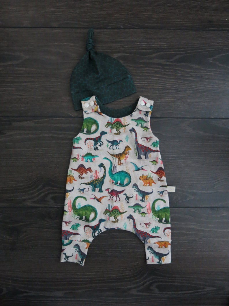 Baby harem romper organic baby clothes Dinosaur baby romper Dinosaur outfit unisex romper baby shower gift gender neutral baby