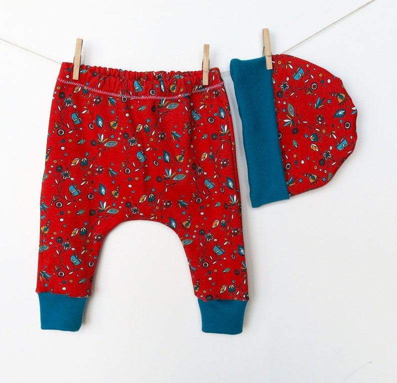 summer outfit. Baby girl floral colourful harem style trousers