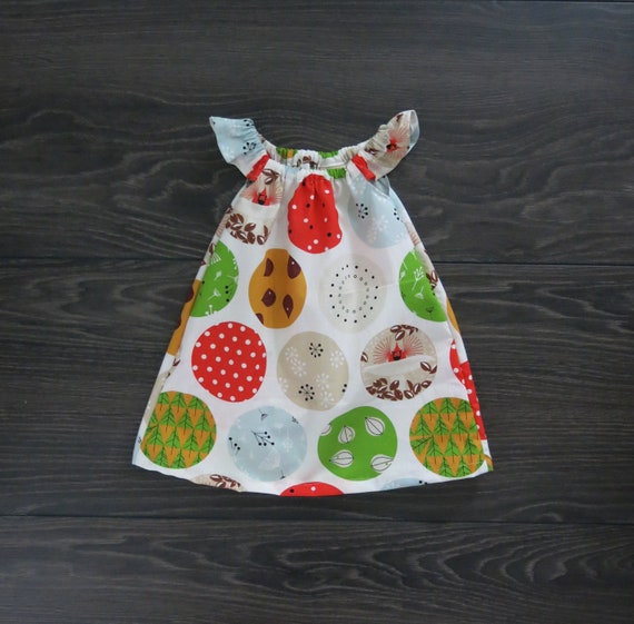 Organic Baby Christmas Dress: Handmade Flutter Sleeve Ornament Print