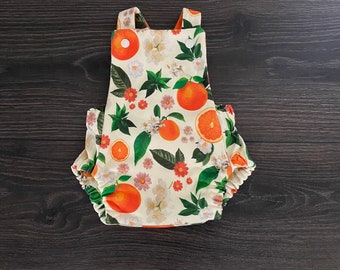 Baby cross back romper / Clementine romper / Vintage baby romper / Organic baby clothes / Baby girl gift / Clementines / Australian made